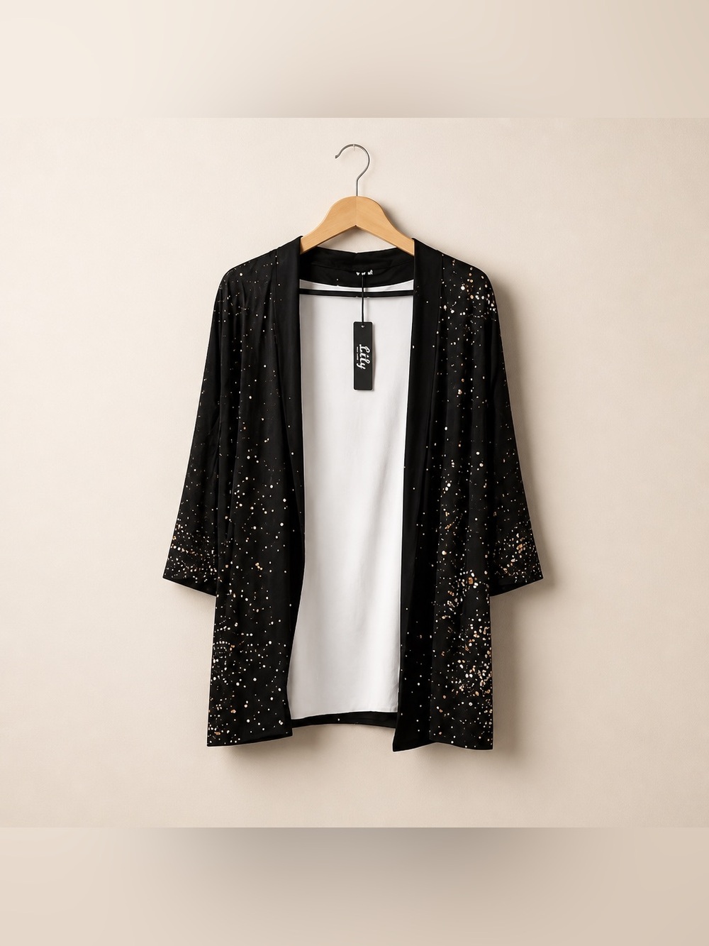 Lily by Firmiana 4x Polka Dot Speckled Open Front Cardigan Polyester Spandex